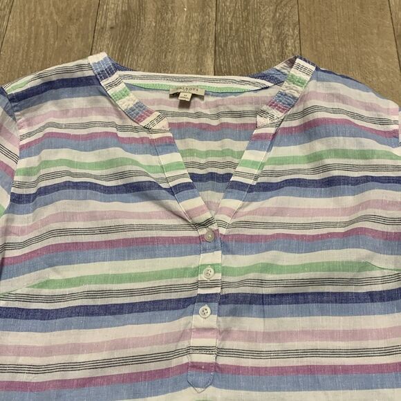 Talbots Linen Blend Roll Sleeves Stripe 3 Button Pullover Tunic Top Shirt‎ - Picture 4 of 7